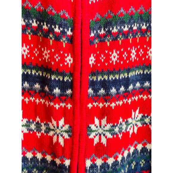 Vtg Tiara International Fair Isle Zip-Up Holiday Cardigan Red Nordic Size M - Picture 4 of 6